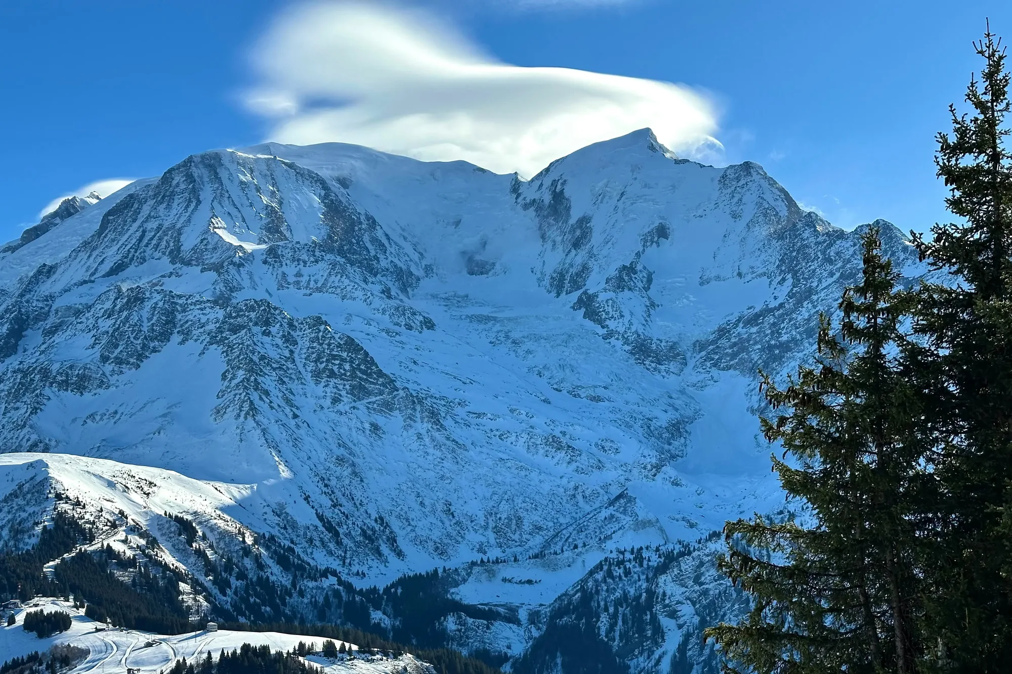 Les Houches ski slopes in winter